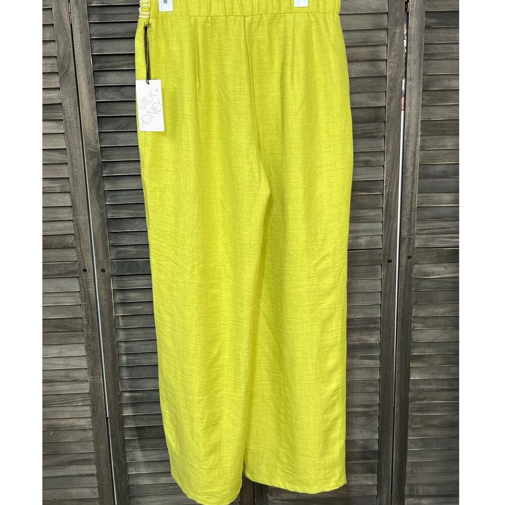 Milk & Honey Chartreuse Wide Leg Lounge Pants Resort Wear Large with Pockets - Picture 4 of 10